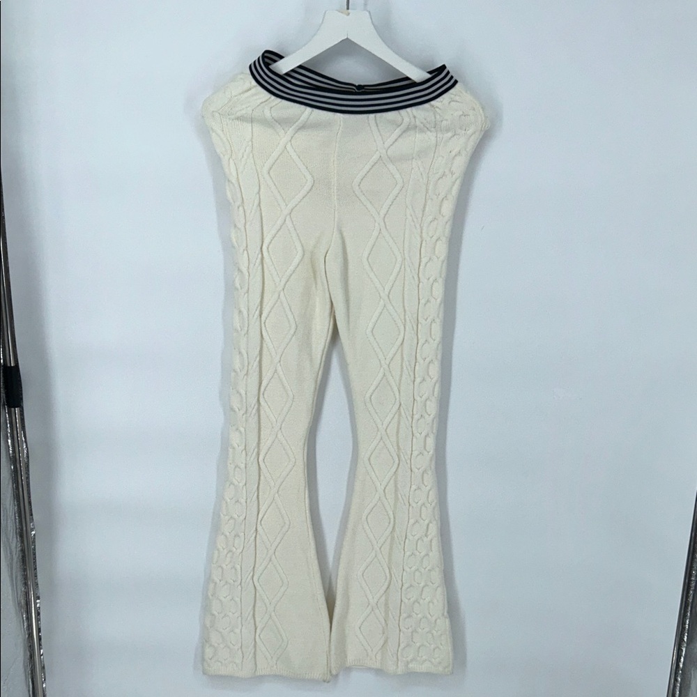 FreePeople Snowfall pants Size XS Cream Knit Flared Pants with Striped Waistband - Picture 3 of 14